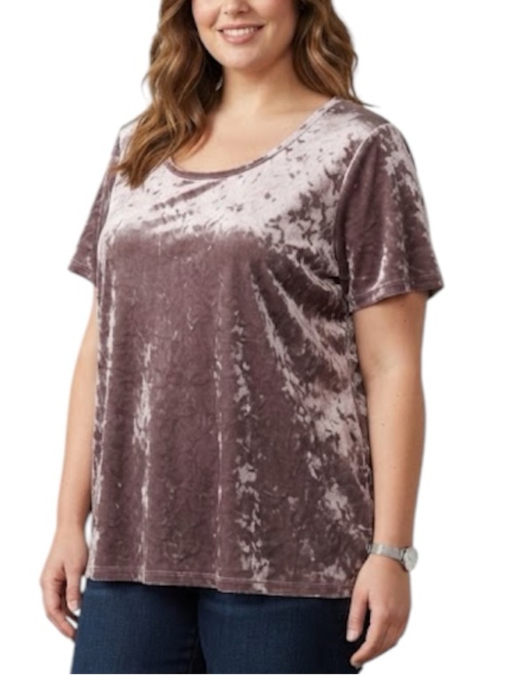 PENNINGTONS Crushed Velvet Top Blush Pink Plus Size 3X Soft Glam